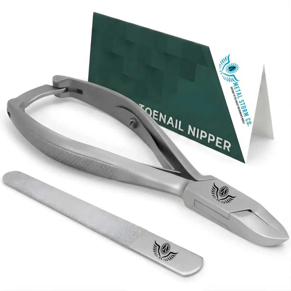 Metal Storm® Professional Toenail Clippers for Thick Nails – 14.5cm, Concave Head, Chequered Handles